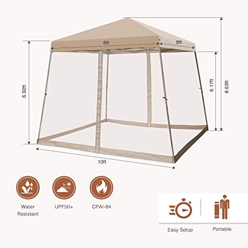 COOS BAY 10x10 Pop Up Canopy with Netting, Slant Leg Shelter, Beige image 16