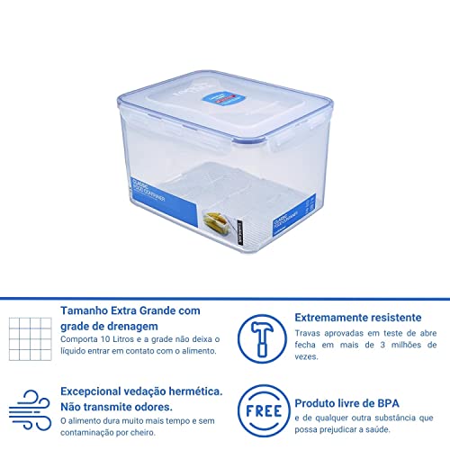 Pote Hermético Porta Mantimentos Tampa Travas com Grade de Drenagem Lock&Lock 10 Litros