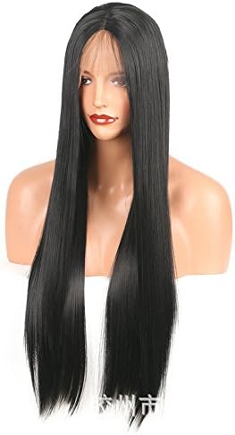 Lace Front Synthetic Wigs Long Straight Black Color Heat Resistant Hair Pre Plucked Wig Bleached Knots For Black Women