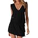 LAPAYA Women's Swim Beach Dress Deep V Neck Open-Back Beach Cover Up Beach Skirt, Black, 12-14