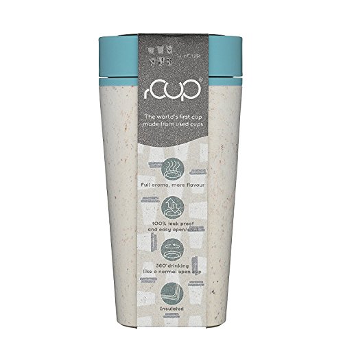 12oz 340ml rCup Reusable Coffee Cup Made From Recycled Cups, 100% Leak Proof, Cream & Teal