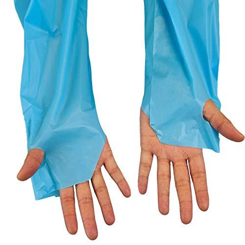 SAFE HANDLER Disposable Sleeve Gown | Open Back with Thumb Loops, 0.5 MIL, Blue, 25 Count - Thumbnail 3