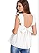 Romwe Women's Bow Tie Backless Ruffle Hem Peplum Babydoll Blouse Top White Medium