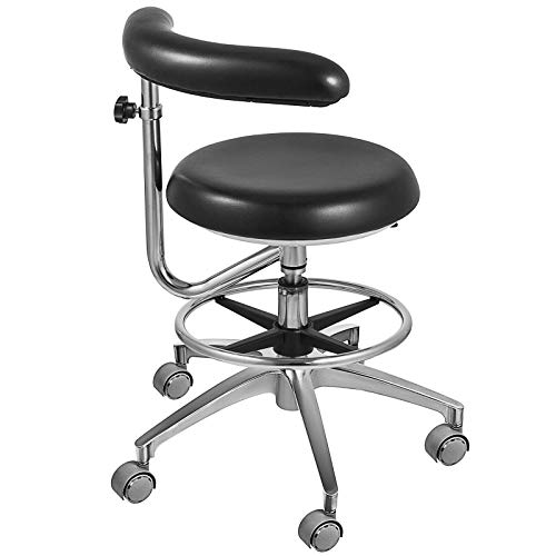 Aries Outlets Black Dental Assistant Stool 360° Rotation Armrest PU Leather Backrest Medical Office - Thumbnail 3