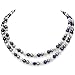 Sterling Silver 2-rows 6.5-7mm Dyed Multi-dark Freshwater Cultured Pearl Necklace and Bracelet Set