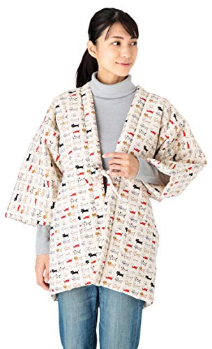 Cat Print Hanten (Cotton Jacket Made in Japan Kimono-Style) Japanese Clothes Size Ladies (Medium, 3)