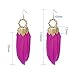 Pandahall 1 Pair Hot Pink Fashion Feather Earrings with Brass Earring Hooks Dangle Earrings for Women Lady Gifts