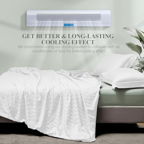 Elegear Couverture Rafraichissante d'été, Fibre de Refroidissement Arc-Chill 3.0 Japonaise Q-Max>0,5 Double Face Absorber Chaleur Corporelle Couverture Ete Légère pour Lit canapé, Blanc Rayé 200x220cm