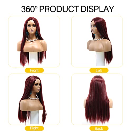 POPTAIYU Burgundy Long Straight Wigs for Women Synthetic Cosplay Full Hair Wigs Middle Parting for Daily Party Use (Burgundy，27.5 inch)