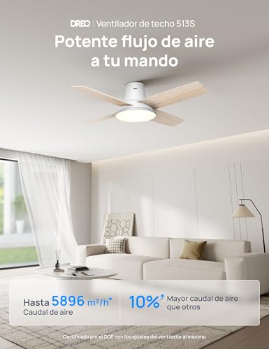 Dreo ceiling fan with light, 12 speeds, 3 modes, quiet DC motor, easy installation, dimmable LED, remote control and timer 12h, white ceiling fan for home