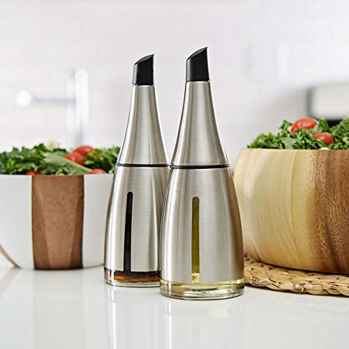CHEFVANTAGE Olive Oil and Vinegar Cruet Dispenser Set with Elegant Glass Bottle and Drip Free Design - Black