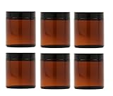 4 Oz AMBER Glass Jar Straight Sided with Black Lid - Pack of 6 (4 OZ, Amber)