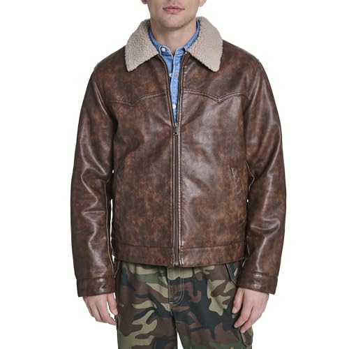 Levi's Men's Faux Leather Zip-Front Jacket, Caramel, Medium
