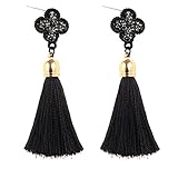 Luck Wang Ms. Fashion Bohemian Style Alloy Diamond Tassel Earrings(Black)