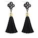 Luck Wang Ms. Fashion Bohemian Style Alloy Diamond Tassel Earrings(Black)