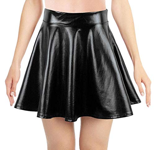 Womens Casual Fashion Solid Color Flared Pleated Elegent Bed Skirts Black XL