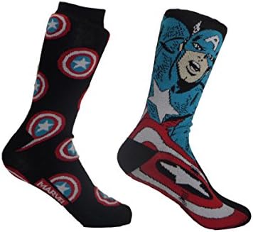Marvel Captain America Mens Casual Crew Sock Set Pack of 2 (American Hero)