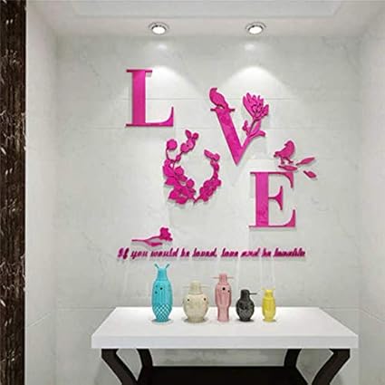 Home Decor Acrylic 3d Decorative Mirrors Love Flower