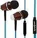 Symphonized XTC 2.0 Earbuds with Mic, Genuine Wood Stereo Earphones, In-Ear Noise-isolating Headphones with Tangle-Free Cable (Electric Blue)