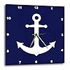 3dRose dpp_165798_1 Navy Blue and White Nautical Anchor Design-Wall Clock, 10 by 10-Inch