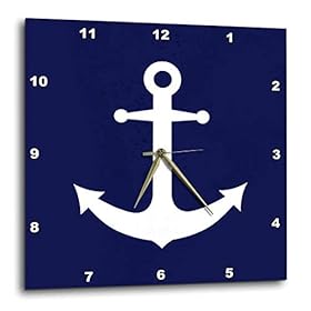 3dRose dpp_165798_1 Navy Blue and White Nautical Anchor Design-Wall Clock, 10 by 10-Inch
