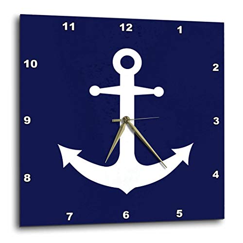 3dRose-dpp1657981-Navy-Blue-and-White-Nautical-Anchor-Design-Wall-Clock-10-by-10-Inch