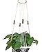 4 Legs Macrame Cotton Plant Hanger & Holders with Bamboo Ring Inside and Brown Wood Bead Decoration for Plant Pot Natural Color, 31-inches Length (Beige)
