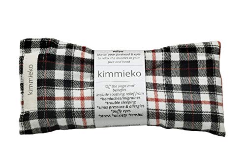 Kimmieko Weighted Spa Pillow for Eyes and Forehead | Organic Lavender and Flax Seed insert | Post Yoga Relaxation | Handmade in the USA (Black Stripe Flannel)