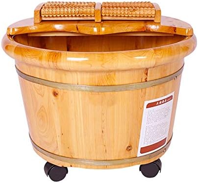 NUBAOgy Foot Bath Barrel with Wheels with Cover Footbath Foot Bath Wooden Foot Basin Pedicure Bowl Spa Massage Home Health Care Gift 26 cm