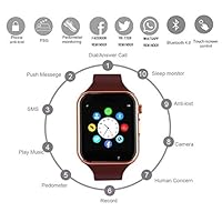 321OU Smart Watch Touch Screen Bluetooth Smart Watch Smartwatch Phone Fitness Tracker SIM SD Card Slot Camera Pedometer Compatible iPhone iOS Samsung LG Android Men Women Kids (Gold)