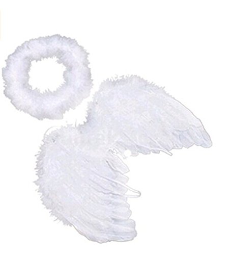 UNKE White Feather Angel Wings & Halo for Newborn 0-6 Months Babies