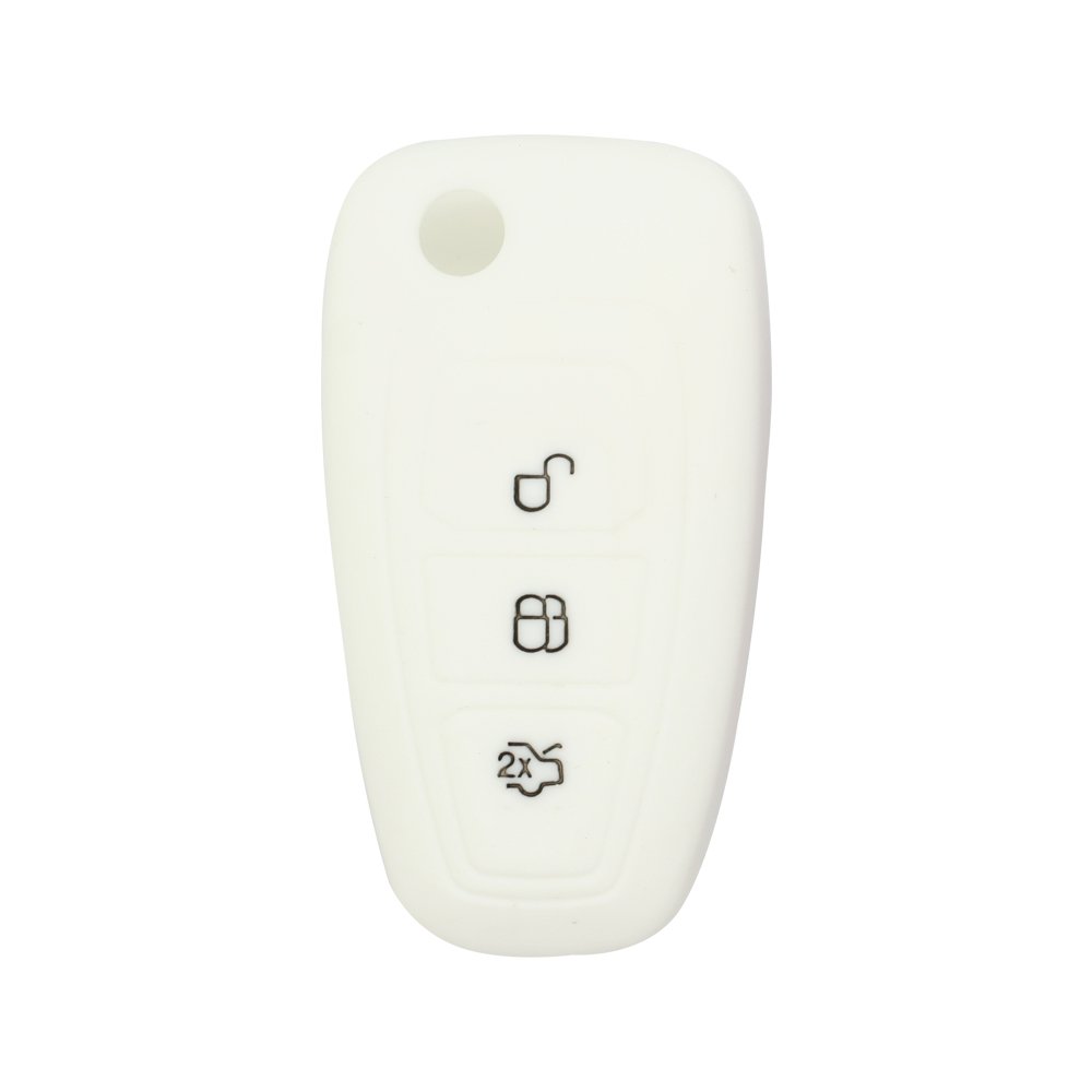 BROVACS Silicone Cover Protector Case Holder Skin Jacket Compatible with FORD Focus 3 Button Flip Remote Key Fob CV9704 White