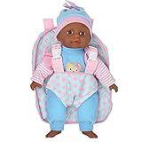 Soft Baby Doll With Take Along Pink Doll Backpack Carrier, Briefcase Pocket Fits Doll Accessories and Clothing African American 12 Inch