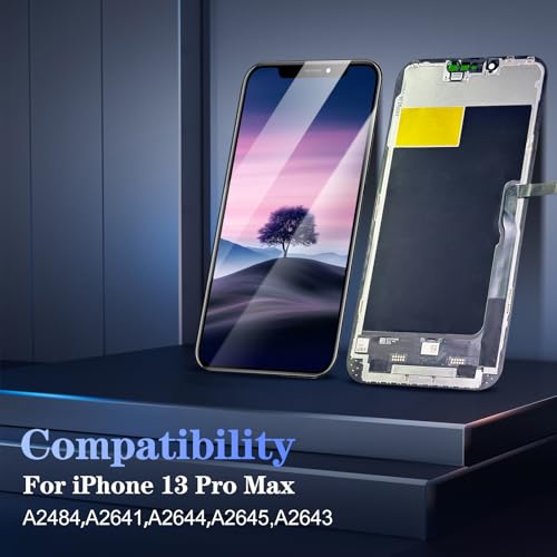 PartageFix Screen iPhone 13 Pro MAX 6.7" LCD FHD Complete Replacement Kit with Frame - True Tone Programmable, Pre-installed Sensors - Compatible with A2484/A2641/A2644/A2645/A2643