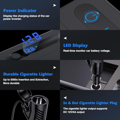 RoyPow 300W Car Power Inverter, DC 12V to 220V AC Power Inverter with Cigarette Lighter Port, Car Plug Adapter Outlet with 3.4A USB-A, QC3.0 24W, PD 30W, PD 36W, Dual AC Outlets (300W)