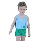 Kids Life Jacket Baby Floatation Suit Detachable Float Adjustable One-Piece Swimsuit Buoyancy for Girls Boys Age 1-10 Year Toddler Swim Trainer，Green Frog（include the baby bag）