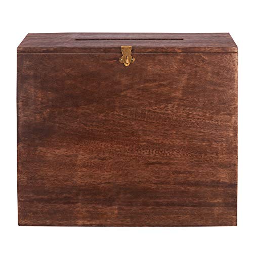 Wedding Card Box Secured Lockable Card Box with Card Slit - Distressed Finish Gift Card Box Wishing Well Card Box for Weddings, Receptions, Birthdays, Graduations, Baby Showers, 12"L X 10"H X 4.5"W - Thumbnail 3
