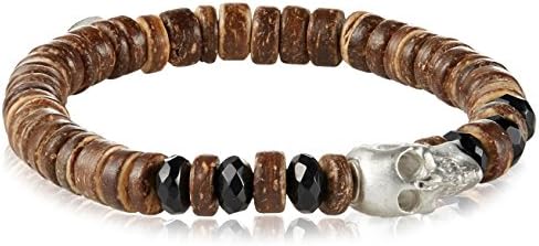 MHart Sterling Silver Skull, Onyx &amp; Coconut Shell Bead Bracelet