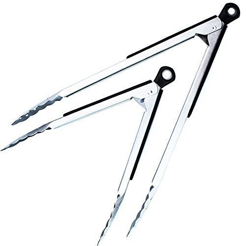 Heyohome Stainless Steel 9-inch& 12-inch Kitchen Tongs Set For Salad & Grill