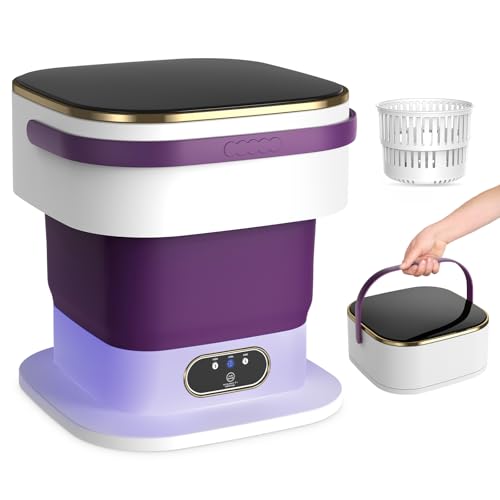Mini Washing Machine, 15L 2 in 1 Portable Washing Machine with Spin and 3 Cleaning Modes for Small Clothes, Folding Camping Washing Machine for Travel, Apartments (Purple)