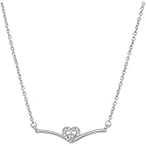 Vanbelle Sterling Silver Jewelry - Rhodium Plated with 925 Stamp - Studded Heart Pendant Necklace with Pink Stones for Women - Chain 16" long + 2" Extender