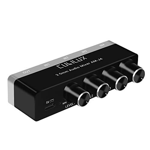 Cubilux 4Channel 3.5mm Audio Mixer, UltraLowNoise Mini Audio Mixer