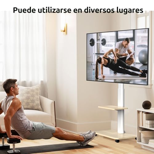 JXMTSPW Soporte para TV con Ruedas Móvil para 32~70 Pulgadas,Soporta hasta 40 KG, MAX VESA 600x400mm,Base para Pantalla Movil Ajustable en Altura Suelo con Bandeja,Carro TV Portátil