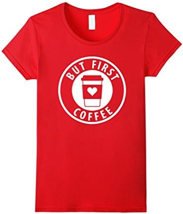 Womens But First Coffee Logo Heart Tumbler Mug Club Shirt Medium Red