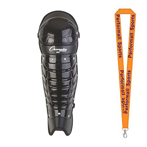 Champion Sports Bundle: Baseball (1-Pair) Single Knee Umpire Leg Guard Black with 1 Performall Lanyard LG85-1P