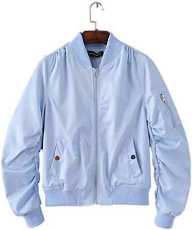 Season Show Womens Flight Jacket Lightweight Classic Outerwear Bomber Jacket Blue M