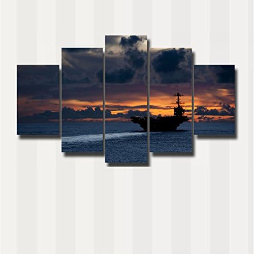 Earth Village Art-5 Panels Aircraft carrier Picture Print Painting Modern Canvas Wall Art for Wall Decor Home Decoration Artwork(With Framed)