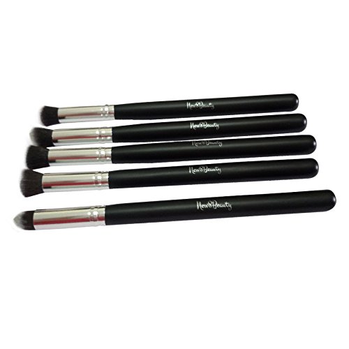 Eye Makeup Brushes Kit Set with FREE Cosmetic Leather Pouch – Mini Kabuki Concealer Stippling Flat, Angled Round, Concealer Tapered, Eye shadow Primer Round, Contouring Angled Flat