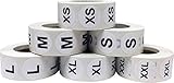 InStockLabels XS-XXL Clothing Size Stickers 3/4 Inch 500 Stickers Per Size 3,000 Total Adhesive Stickers