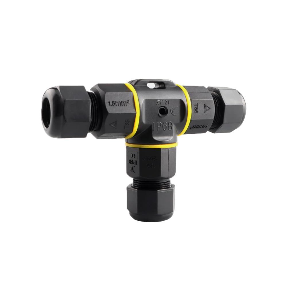 Aiqeer 3-Way Outdoor Waterproof Cable Connector, IP68 Waterproof Outdoor Cable Connector Junction Box, Suitable for 5~9 mm Diameter Cables (Screw Type)